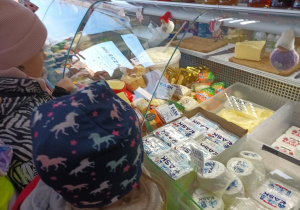 Dziewczynki poznają produkty mleczne.