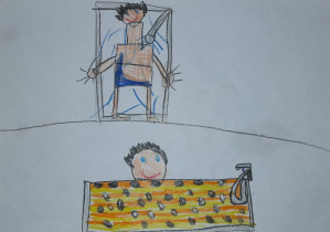 Franek pokazał na swoim plakacie, jak istotne jest korzystanie z prysznica zamiast wanny.