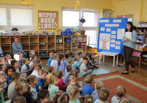 Pani Ewelinka wprowadza dzieci w temat spotkania.