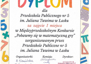 Dyplom za zajęcie pierwszego miejsca.