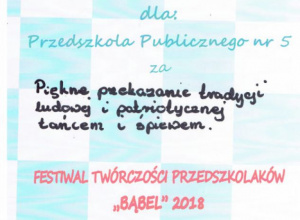 "Bąbel 2018"-XXIV Festiwal Twórczości Przedszkolaków