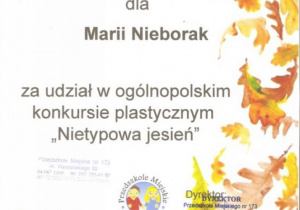 Dyplom wyróżnienie dla Marii Nieborak