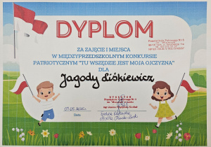 Dyplom za zajęcie I miejsca dla Jagody