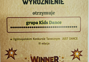 Dyplom dla koła tanecznego "Kids dance"