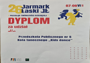 Dyplom za udział koła tanecznego "Kids dance"
