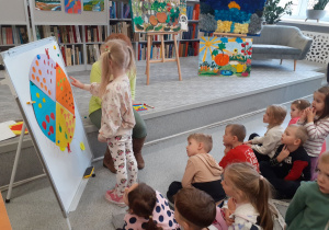 Liwia przy tablicy liczy elementy na „pizzy”.